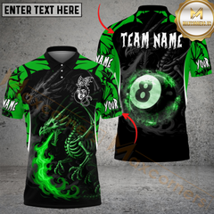 Maxcorners Billiard Ball 8 Skeleton Dragon Personalized Name & Team Name Shirt (4 Colors)
