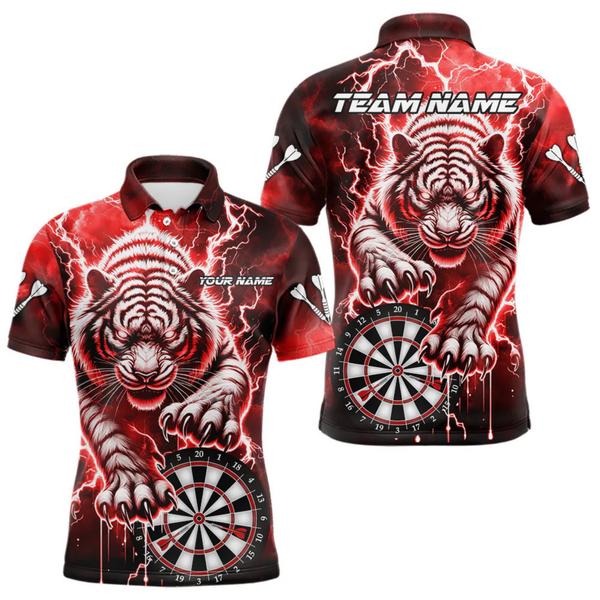 Maxcorners Personalized Thunder Lightning Tiger Dart Shirts For Men Custom 3D Dart League Team Jersey|Red LM064