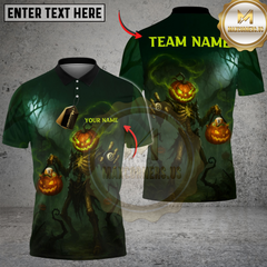Maxcorners Billiards Ball 8 Halloween Pumpkin Head Hollow Night Personalized Name, Team Name Unisex Shirt (4 Colors)