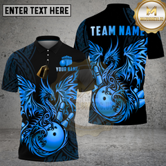 Maxcorners Bowling Shirt Golden Dragon Tribal Geometric Design Multioptions Personalized Name, Team Name 3D Shirt (4 Colors)