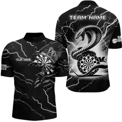 Maxcorners Custom Men's Dart Shirt – Black & White Lightning Cobra Design – Personalized Dart Team Jersey LM154