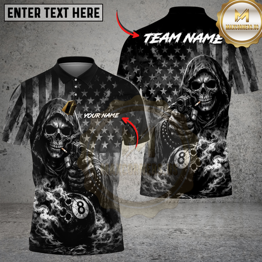 Maxcorners Billiards Ball 8 Reaper Bullet Hole US Flag Personalized Shirt 2