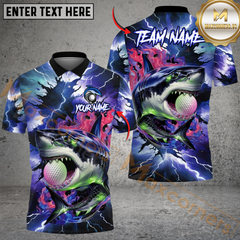 Maxcorners Shark Strike Golf Polo Shirt, Customized Name & Team Name 3D Shirts (4 Colors)