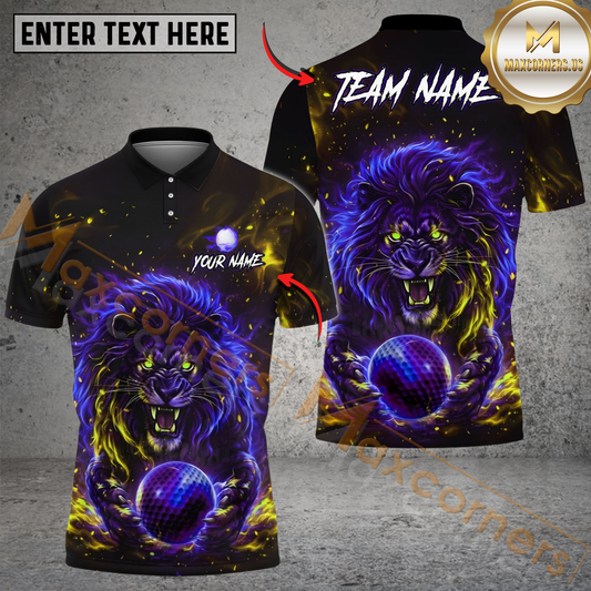 Maxcorners Electric Lion Golf Polo Customized Name, Team Name 3D Shirts (4 Colors)