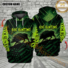 Maxcorners Green Hog Hunting Custom Name All Over Print Shirt Best Gift For Hunter