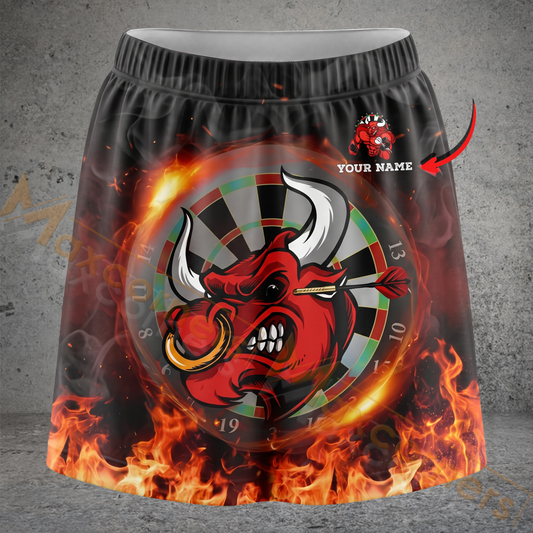 Maxcorners Darts Fiery Red Bull Dartboard Personalized 3D Skirts With Shorts