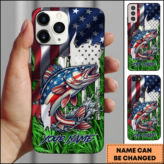 Maxcorners Walleye Fishing Phone Case Jump Grass Water Scene Personalized Name Phone Case