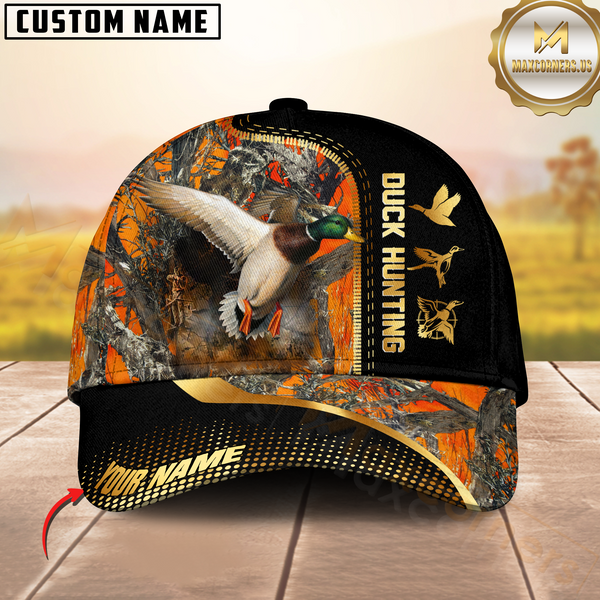 Maxcorners Golden Hunting Orange Camouflage Personalized Name 3D Cap (Multioption)