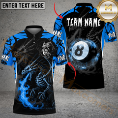 Maxcorners Billiard Ball 8 Skeleton Dragon Personalized Name & Team Name Shirt (4 Colors)