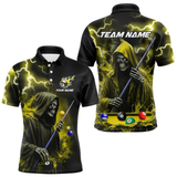 Maxcorners Yellow Grim Reaper Billiard Shirts For Men Custom Thunder Lightning Team League Billiard Jerseys LM105