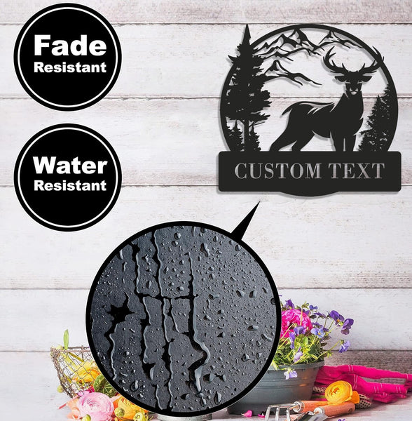 Maxcorners Personalized Deer Hunting Metal Sign WITH LED/WITHOUT LED Light Mountain Scene Custom Text Rustic Wall Art Gift LM0110