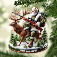 Maxcorners Custom Name Santa Deer Hunting Ornament, Deer Hunter Christmas Gift 2D Flat LM2211