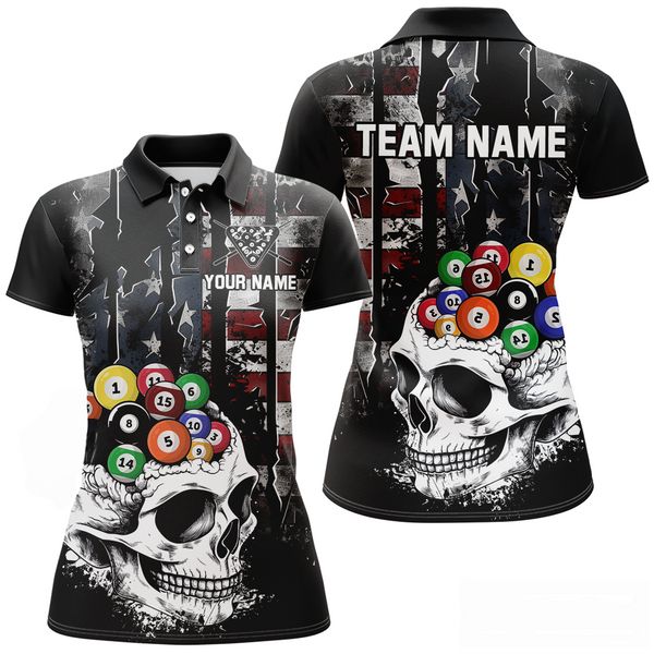 Maxcorners Personalized Skull Us Flag Billiard Team Jersey Billiard Shirts For Men Polo & 1/4 Zip LM283
