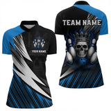 Maxcorners Blue Skull Crown Bowling Custom Men Bowling Shirt Polo & Quarter-Zip Bowling Team Jerseys