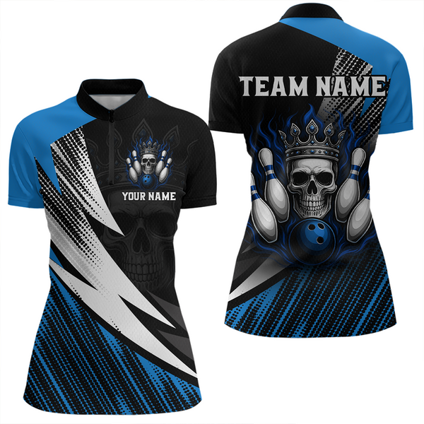 Maxcorners Blue Skull Crown Bowling Custom Men Bowling Shirt Polo & Quarter-Zip Bowling Team Jerseys