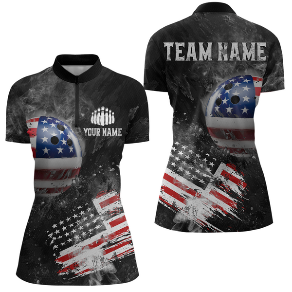 Maxcorners Custom American Flag Bowling Shirts Men Women Team Patriotic Bowling Jersey
