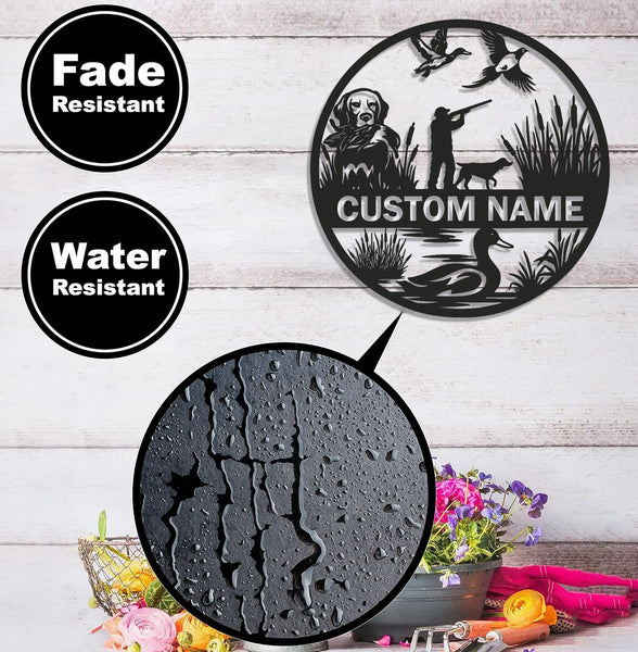 Maxcorners Personalized Metal Sign WITH LED/WITHOUT LED – Duck Hunting Scene with Dog and Hunter – Custom Rustic Wall Decor for Cabin and Lodge LM0110