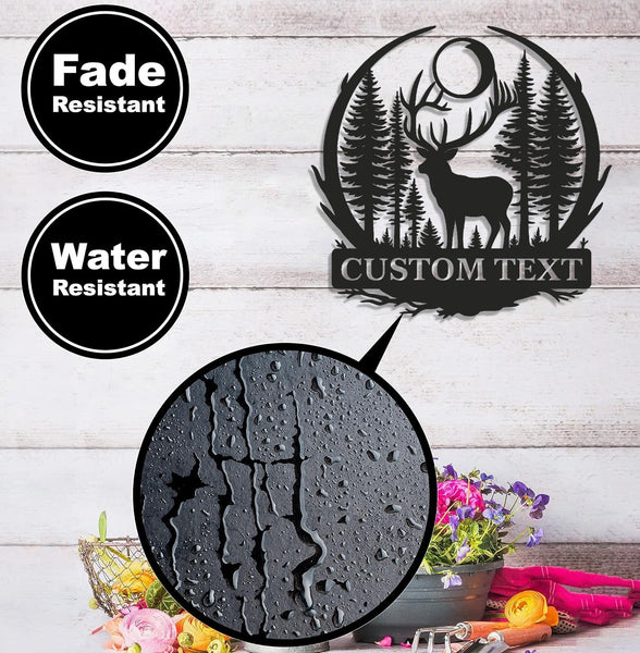 Maxcorners Personalized Metal Sign WITH LED/WITHOUT LED – Deer and Forest Silhouette Wall Art – Custom Rustic Cabin and Lodge Hunting Decor LM0110