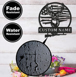 Maxcorners Personalized Deer Hunting Metal Sign WITH LED/WITHOUT LED, Rustic Buck Wall Art with American Flag, Cabin & Lodge Decor for Hunters LM0110