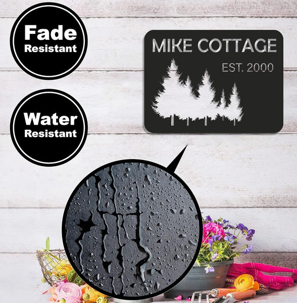 Maxcorners Personalized Forest Metal Sign WITH LED/WITHOUT LED - Rustic Cabin Name Sign With Pine Trees, Wall Art for Lodge & Home LM0110
