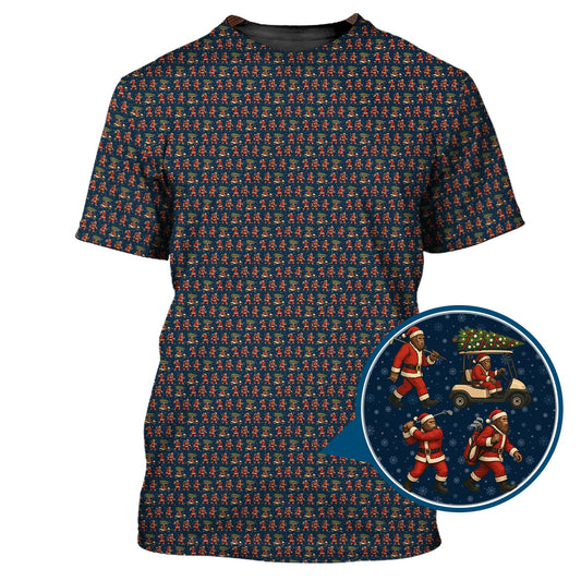 Maxcorners Funny Pattern Golf Shirt, Bigfoot Golf Shirt For Golfer, Bigfoot Santa Golf Shirt For Men
