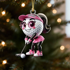 Maxcorners Cute Golf Ball Female Golf Acrylic Ornament, Golf Xmas Ornaments, Golf Christmas Gifts LM1611