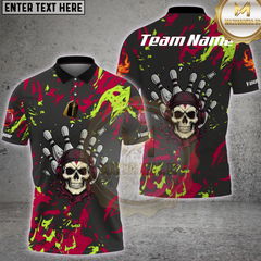 Maxcorners Skull Bowling Hand Neon Splash Multioptions Personalized Name, Team Name Unisex 3D Shirt (4 Colors)