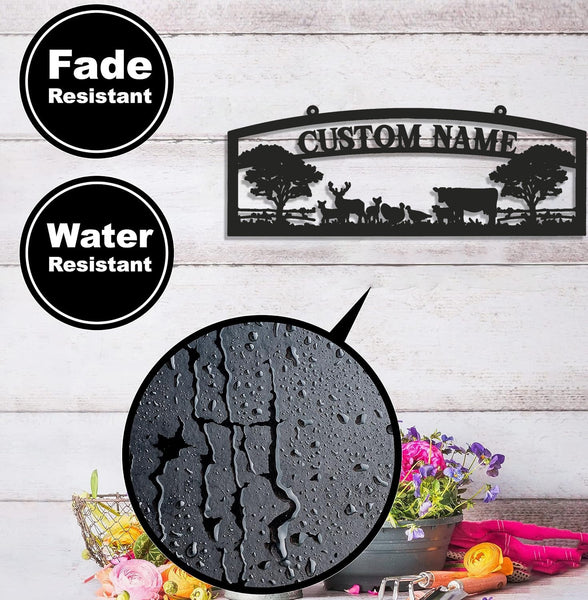 Maxcorners Personalized Farm Metal Sign WITH LED/WITHOUT LED - Rustic Ranch Name Sign with Livestock, Deer & Trees for Barn, Cabin & Outdoor Decor LM0110
