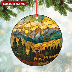 Maxcorners Personalized Deer Stained Glass Acrylic Ornament - Mountain Sunrise Christmas Tree Decoration Gift LM0411