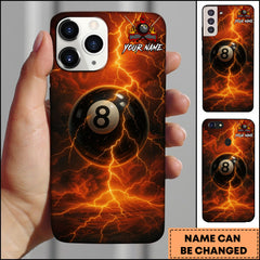 Maxcorners Billiards Flaming 8 Ball With Lightning Bolts Personalized Name Phone Case