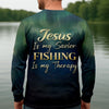 Maxcorners Jesus My Savior - Fishing My Therapy Shirt, Fishing UPF Shirts, Funny Fishing Shirt