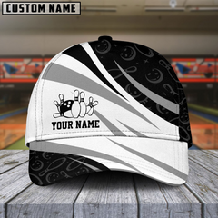 Maxcorners Bowling Ribbon White Pattern Personalized Name 3D Cap