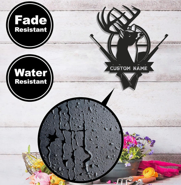 Maxcorners Personalized Deer Hunting Metal Sign WITH LED/WITHOUT LED - Rustic Buck Wall Art with Rifles, Hunter Lodge Decor & Outdoor Cabin Sign LM0110