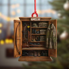 Maxcorners Personalized Hunterâ€™s Gear Closet Ornament, Custom Name Hunting Equipment Christmas Decoration

 LM0411