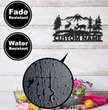 Maxcorners Personalized Deer Family Metal Sign WITH LED/WITHOUT LED - Rustic Cabin Name Sign, Mountain Wildlife Wall Art for Lodge & Outdoor Decor LM0110