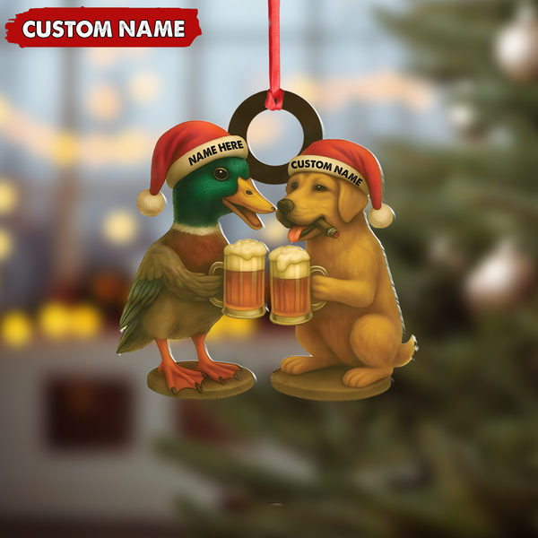 Maxcorners Custom Duck & Dog Acrylic Christmas Ornament – Personalized Hunter Gift LM0411
