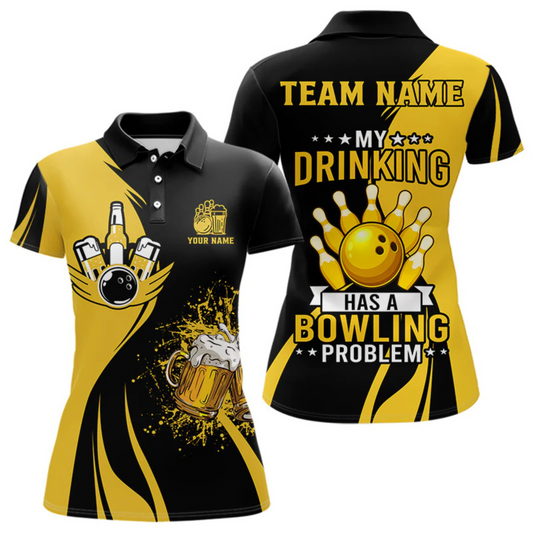 Maxcorners Funny yellow and black Bowling beer shirts for men custom My drinking team has a bowling problem LM2504