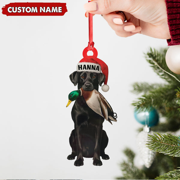 Maxcorners Personalized Hunting Dog Christmas Ornament with Duck – Custom Name Lab Retriever Holiday Decor LM0411