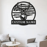 Maxcorners Custom Name American Flag Deer Hunting Metal Sign WITH LED/WITHOUT LED Light Rustic Lodge Wall Decor LM0110