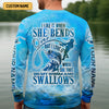 Maxcorners I Love It When She Tugs On My Worm And Swallows Blue Fishing Shirt, SPF Shirt For Men, Men's Fishing Shirt