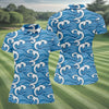 Maxcorners Japanese Wave Golf Shirt, Ocean Wave Pattern Women's Golf Polo, Polo Shirts For Women LM1507