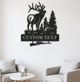 Maxcorners Personalized Elk Hunting Metal Sign WITH LED/WITHOUT LED Light Deer Forest Scene Custom Name Rifle Wall Art Hunter Gift LM0110