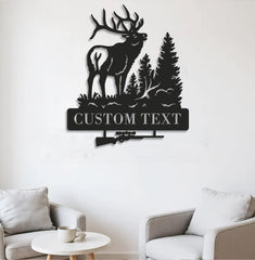 Maxcorners Personalized Elk Hunting Metal Sign WITH LED/WITHOUT LED Light Deer Forest Scene Custom Name Rifle Wall Art Hunter Gift LM0110