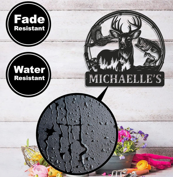 Maxcorners Personalized Hunting Metal Sign WITH LED/WITHOUT LED - Deer, Duck & Fish Wildlife Wall Art, Rustic Cabin Decor for Hunters LM0110