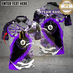 Maxcorners Billiards Ball 8 Lightning Stains Personalized Name Shirt Purple TU0808