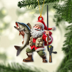 Maxcorners Custom Name Santa Fishing Ornament, Fishing Lover Christmas Gift 2D Flat LM2111
