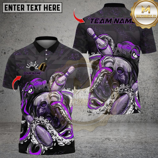 Maxcorners Bowling Octopus Wrapped Around Multicolor Customized Name, Team Name 3D Shirts