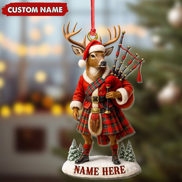 Maxcorners Personalized Scottish Deer Ornament, Custom Name Highland Bagpiper Christmas Decoration

 LM0411