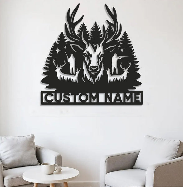 Maxcorners Personalized Deer Hunting Metal Sign WITH LED/WITHOUT LED – Rustic Cabin Wall Decor, Gift for Hunters LM0110