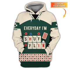 Maxcorners Custom Poker T Shirt Everyday Iâ€™m Shufflin Tee Green Card Deck Design for Poker PlayersLM1009